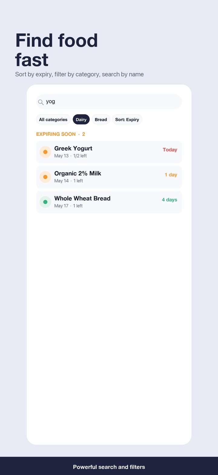 Search and filter inside ExpiryGuard